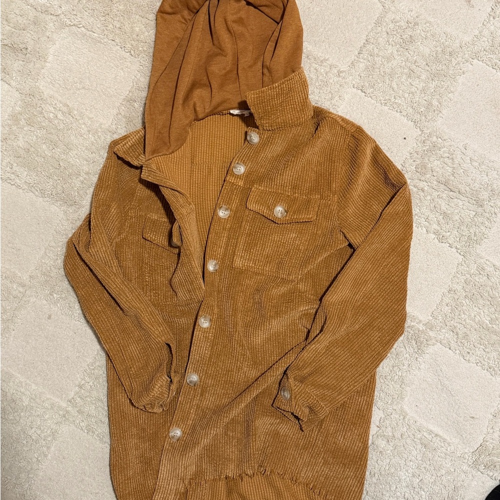 Brown Corduroy Hooded Jacket